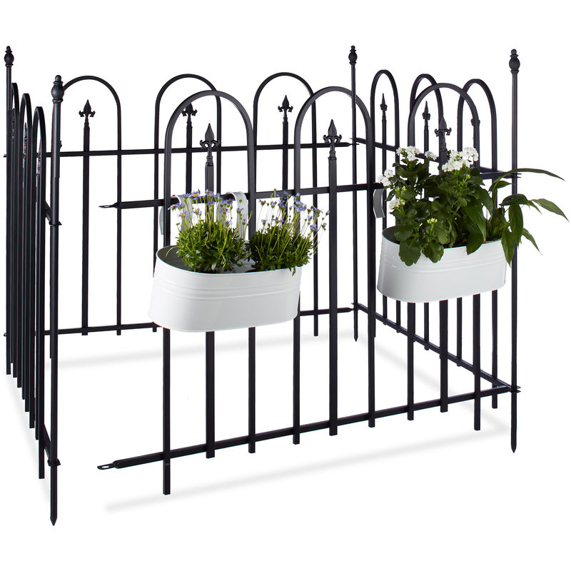 Gartenzaun Metall goth Komplettset 4,8 m, Metallzaun aus Eisen, 4 Zaunelemente 90 x 120 cm, anthrazit, schwarz - Relaxdays