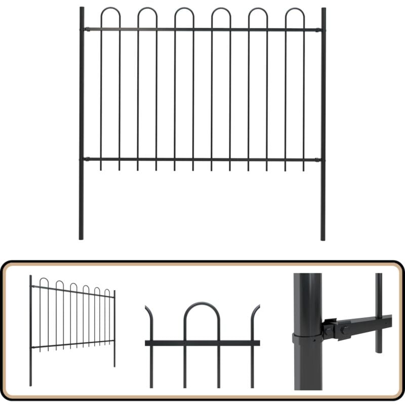Vidaxl - Gartenzaun mit Bügel-Design Stahl 1,8 m Schwarz - Gartenzaun - Stahllzaun - Schwarz - Metallzaun - Sicherheitszaun