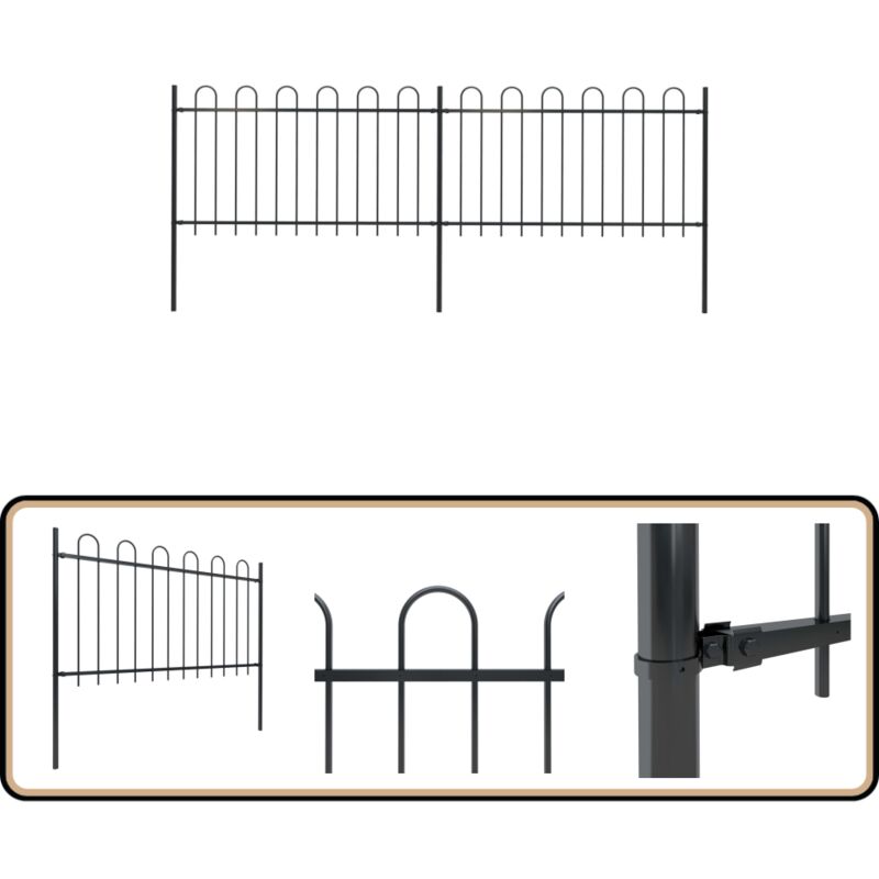 Gartenzaun mit Bügel-Design Stahl 3,4 x 1 m Schwarz - Gartenzaun - Stahlezaunt - Metallzaun - Schwarz - Zaunelement