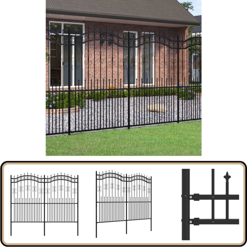 Gartenzaun mit Speerspitzen Schwarz 222 cm Stahl - Gartenzaun - Stahldrahtzaun - Sicherheitszaun - Zaunfeld - Terrassenabgrenzung