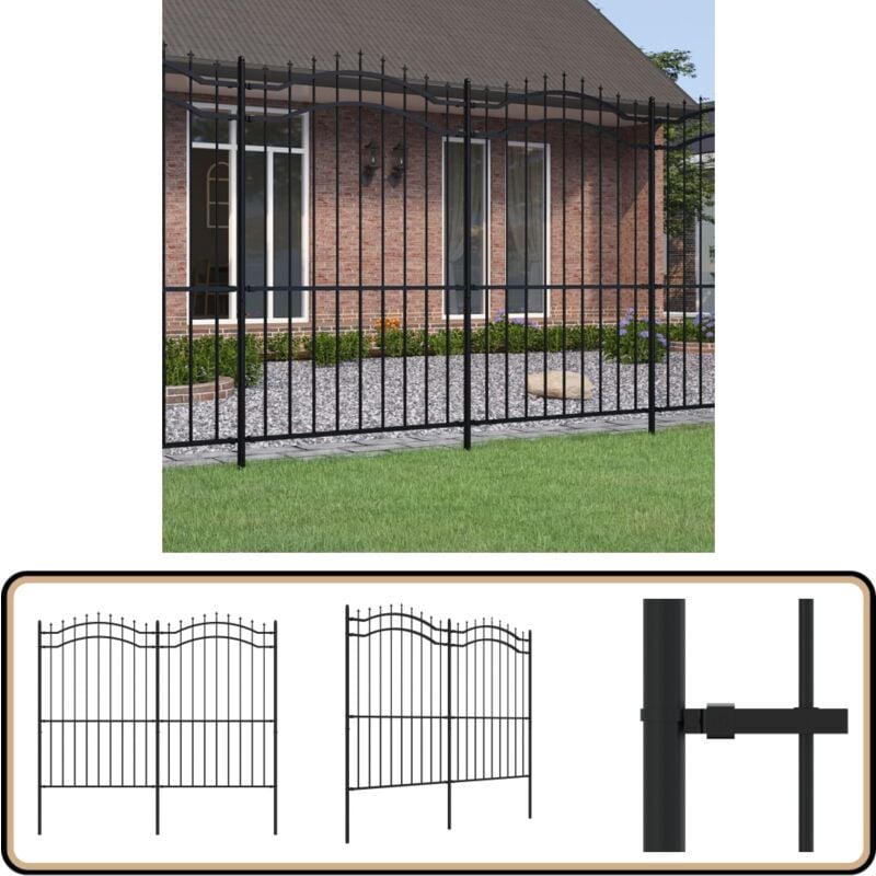 Gartenzaun mit Speerspitzen Schwarz 222 cm Stahl - Gartenzaun - Stahltür - Sicherheitszaun - Zaunfeld - Gartenabgrenzung