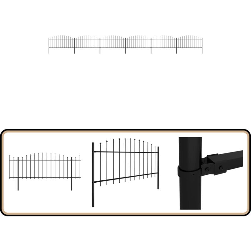 Vidaxl - Gartenzaun mit Speerspitzen Stahl (0,5 - 0,75) x 10,2 m Schwarz - Gartenzaun - Stahlezaunt - Metallzaun - Sicherheitszaun - Gartenabgrenzung