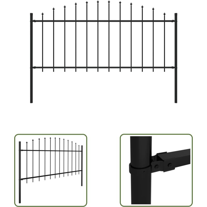 The Living Store Gartenzaun mit Speerspitzen Stahl (0,5 - 0,75) x 1,7 m Schwarz - Gartenzaun - Stahlezaunt - Metallzaun - Zaunelement