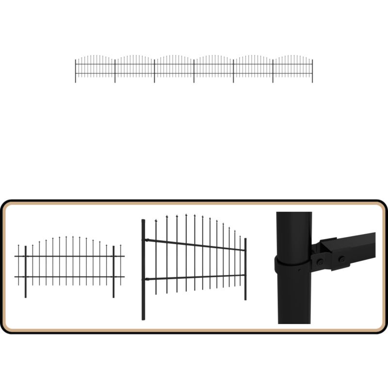 Gartenzaun mit Speerspitzen Stahl (0,75 - 1) x 10,2 m Schwarz - Gartenzaun - Stahltür - Metallzaun - Zaunsystem - Gartenabgrenzung