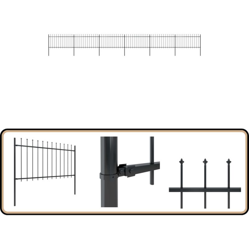 Gartenzaun mit Speerspitzen Stahl 10,2 x 1 m Schwarz - Gartenzaun - Stahlezaunt - Metallzaun - Zaun Schwarz - Zierzaun