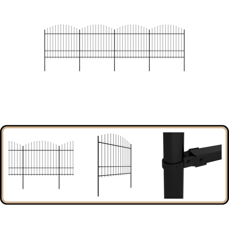 Vidaxl - Gartenzaun mit Speerspitzen Stahl (1,5 - 1,75) x 6,8 m Schwarz - Gartenzaun - Stahlezaunt - Metallzaun - Sicherheitszaun - Zaun Schwarz