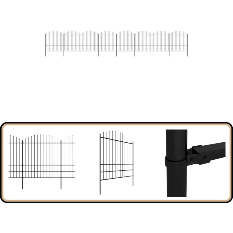 Vidaxl - Gartenzaun mit Speerspitzen Stahl (1,75 - 2) x 13,6 m Schwarz - Gartenzaun - Stahlezaunt - Metallzaun - Sicherheitszaun - Privacyzaun