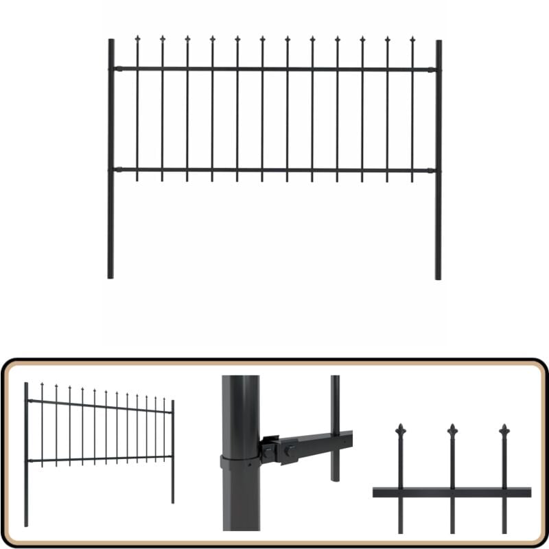 Gartenzaun mit Speerspitzen Stahl 1,8 m Schwarz - Gartenzaun - Stahlezaunt - Metallzaun - Zierzaun - Schutzzaun