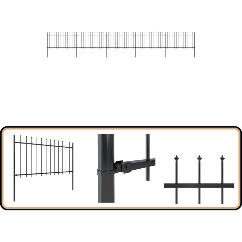 Vidaxl - Gartenzaun mit Speerspitzen Stahl 8,5 x 1 m Schwarz - Gartenzaun - Stahlezaunt - Metallzaun - Zaun Schwarz - Zierzaun