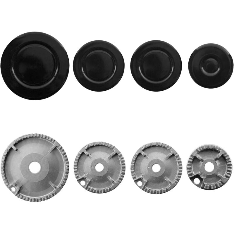 Gasbrenner mit Flammenkrone und Kappe für Backofen, Herd, Brenner-Kit + Schutzabdeckung für Kochfelder, Brenner, 8-teilig, Gasbrenner, Flammenkrone,