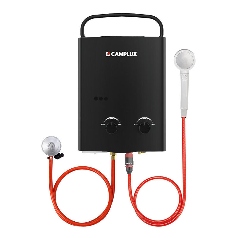 Tragbare Gas-Wassererwärmer 5L/min 10kW, Durchlauferhitzer mit Propan/Butan-Gas - AY132B - 30/37 mbar - Schwarz - Camplux