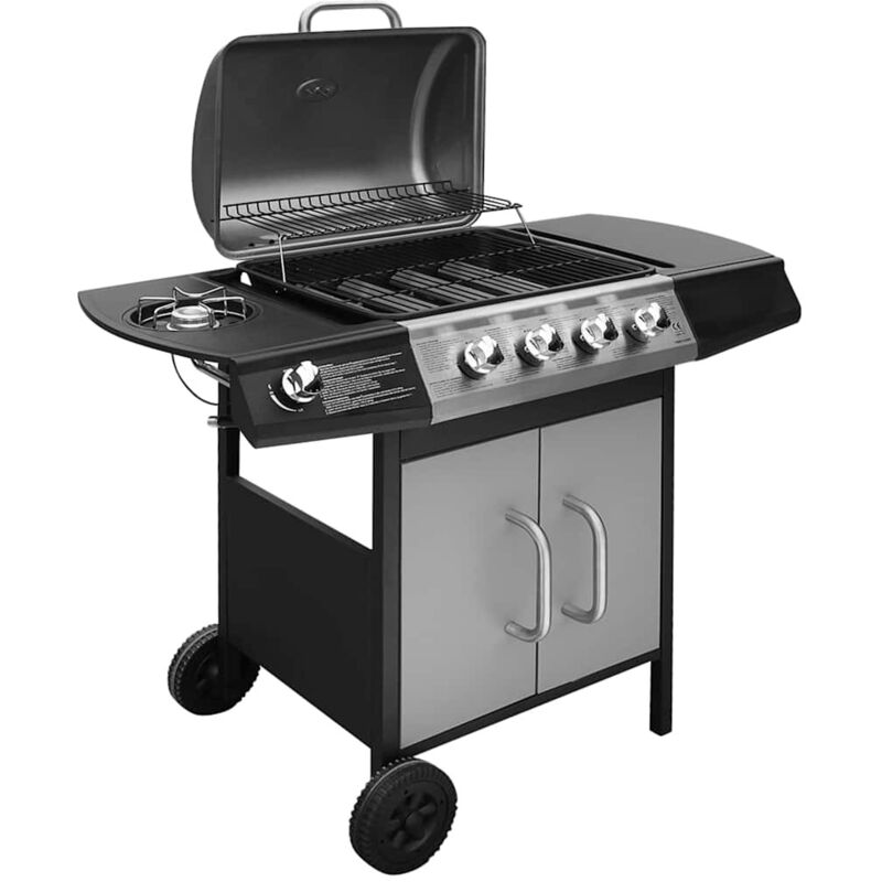 Gasgrill 4+1 Flammen Schwarz und Silbern Vidaxl