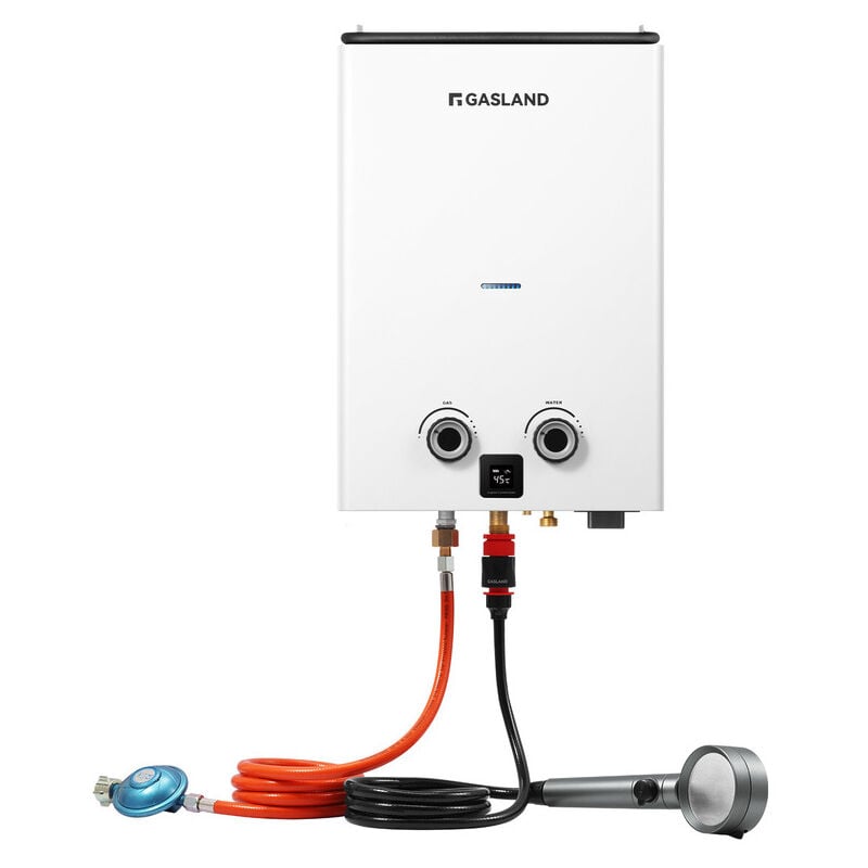 GASLAND G10-DE Go Shower Series Durchlauferhitzer Butan/Propan (50mbar), ultraschlanker tragbarer 10 Liter Gas Warmwasserbereiter für den
