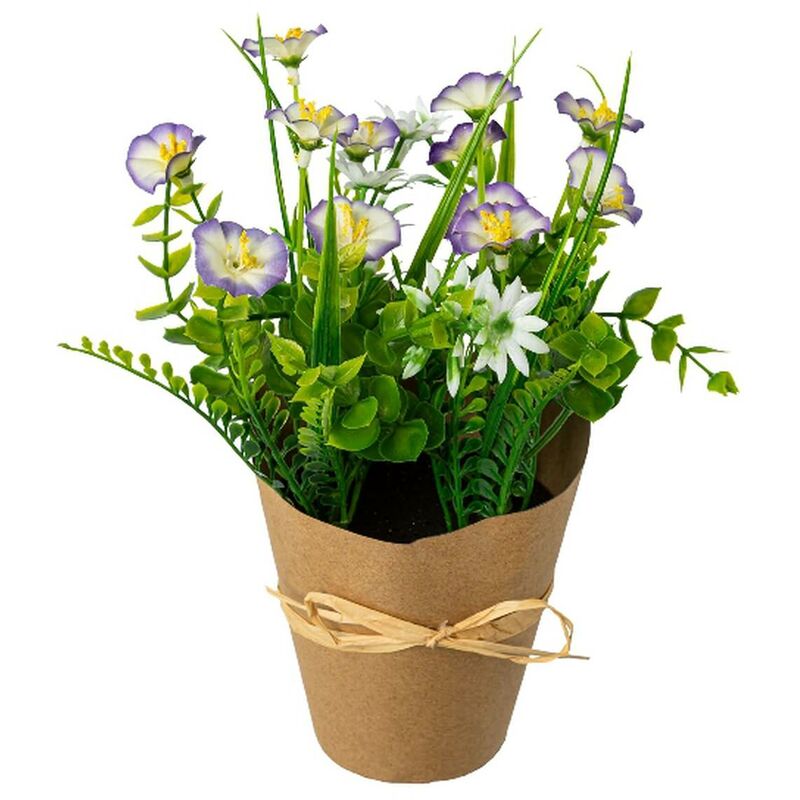 GASPER Petunienmix Violett & Weiß im Packpapiertopf Ø 15 cm - Kunstblumen