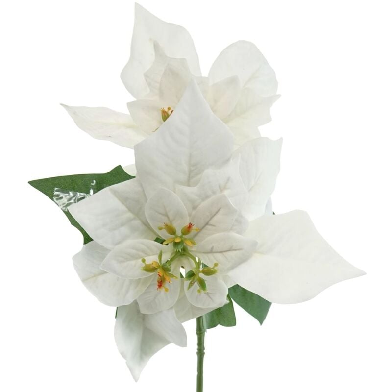 Gasper - Weihnachtsstern - Poinsettie Weiß mit 2 Brakteen 32 cm - Kunstblumen