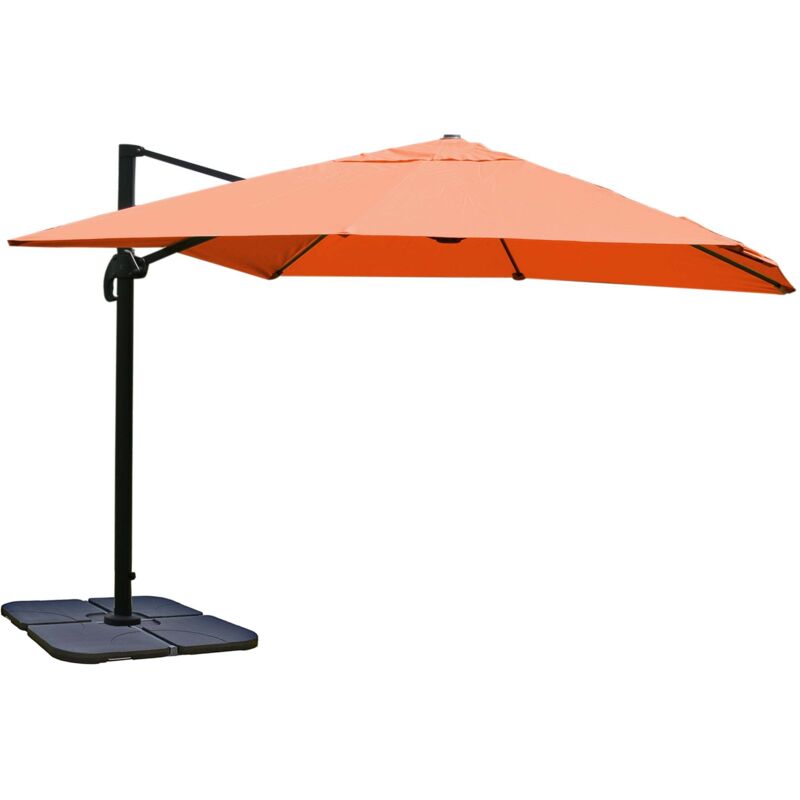 Gastronomie-Ampelschirm HHG-239, Sonnenschirm 3x3m (Ø4,24m) Polyester Alu/Stahl 23kg terracotta mit Ständer, drehbar