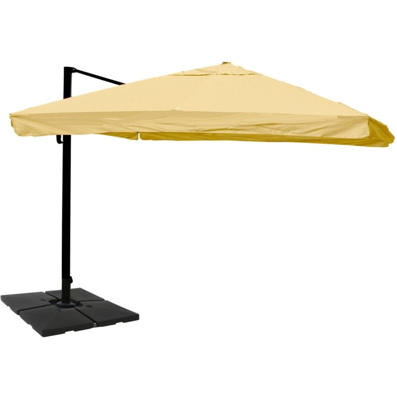 Gastronomie-Ampelschirm HHG-329, Sonnenschirm, 3x4m (Ø5m) Polyester/Alu 26kg Flap, creme mit Ständer, drehbar
