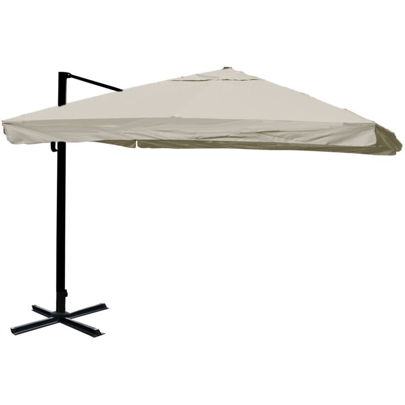 Gastronomie-Ampelschirm HHG-329, Sonnenschirm, 3x4m (Ø5m) Polyester/Alu 26kg Flap, creme-grau ohne Ständer