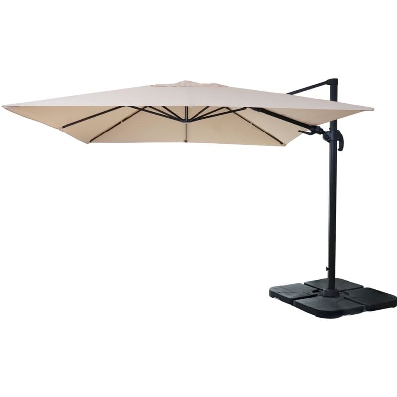 Gastronomie-Ampelschirm HHG 394, 3x3m (Ø4,24m) schwenkbar, Polyester Alu/Stahl 23kg creme mit Ständer, drehbar