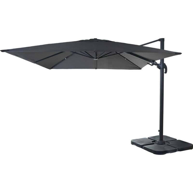 Gastronomie-Ampelschirm HHG 394, 3x3m (Ø4,24m) schwenkbar, Polyester Alu/Stahl 23kg anthrazit mit Ständer