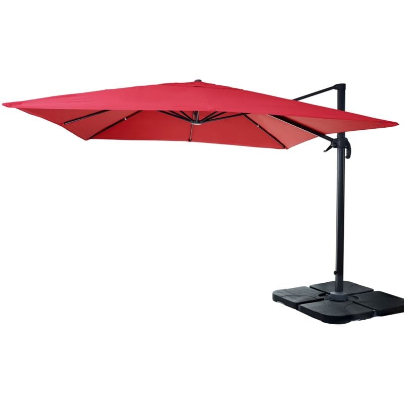 Gastronomie-Ampelschirm HHG 436, Sonnenschirm 3x3m (Ø4,24m) Polyester Alu/Stahl 23kg rot mit Ständer