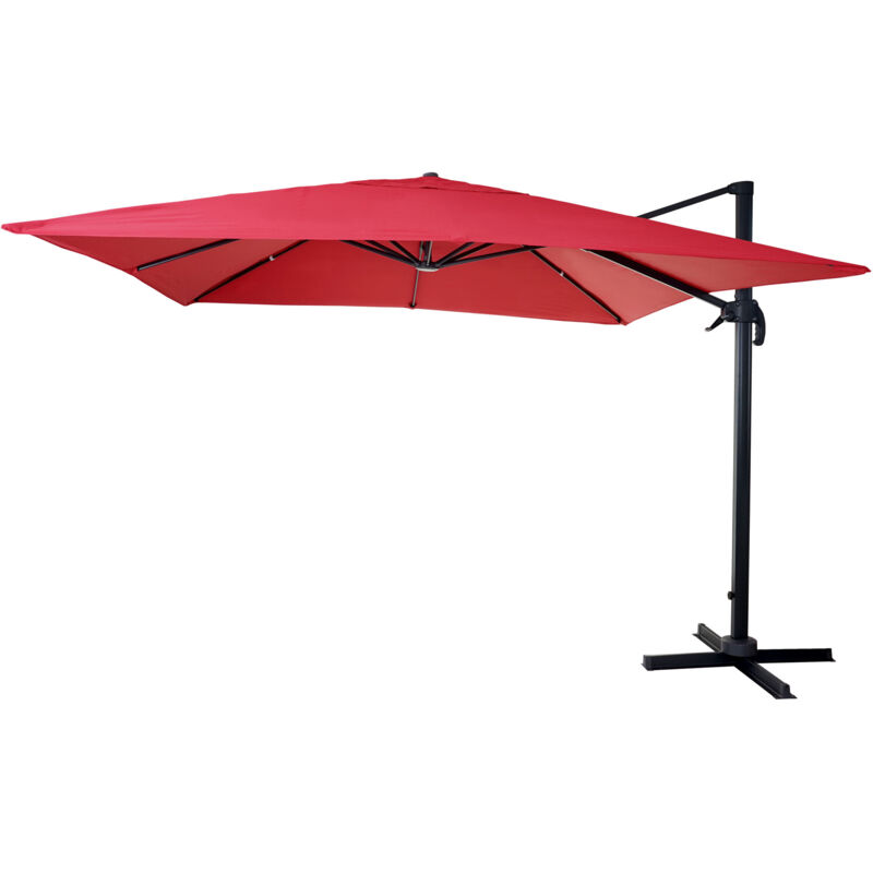 Gastronomie-Ampelschirm HHG 436, Sonnenschirm 3x3m (Ø4,24m) Polyester Alu/Stahl 23kg rot ohne Ständer, drehbar