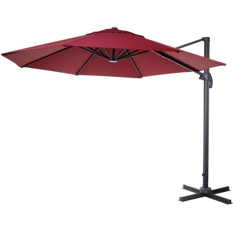 Gastronomie-Ampelschirm HHG-535, Sonnenschirm, rund ø 3m Polyester Alu/Stahl 23kg bordeaux ohne Ständer