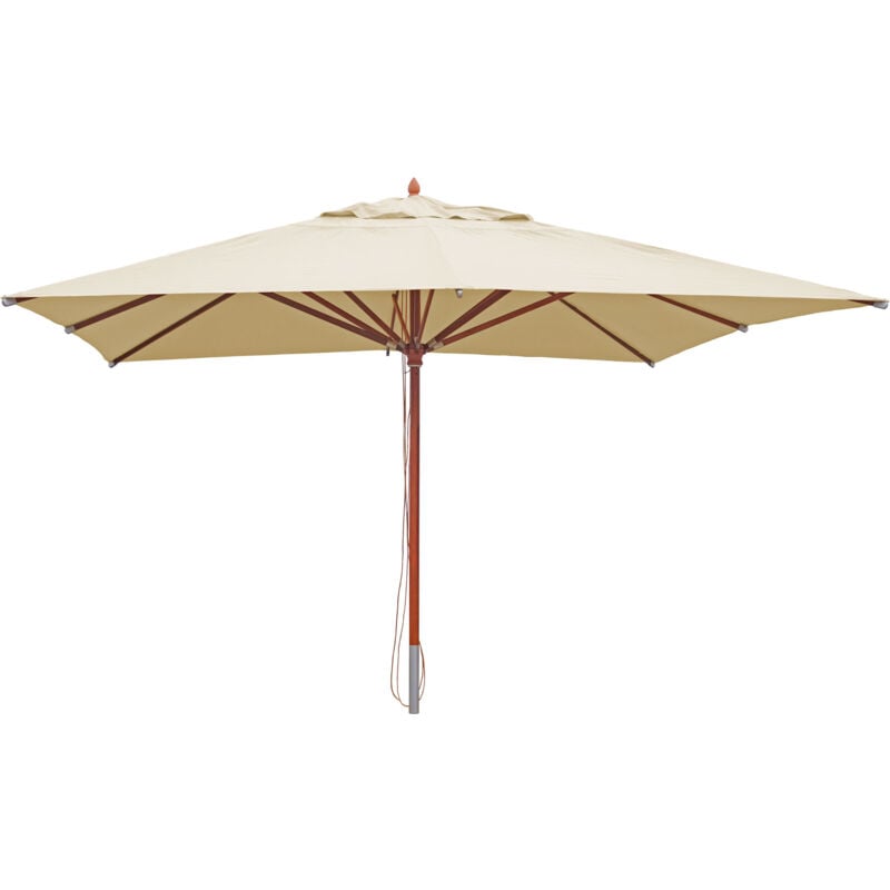 Gastronomie Holz-Sonnenschirm HHG 533, Gartenschirm, Polyester/Holz 28kg, eckig 4x4m Seilzug stoßsicher creme