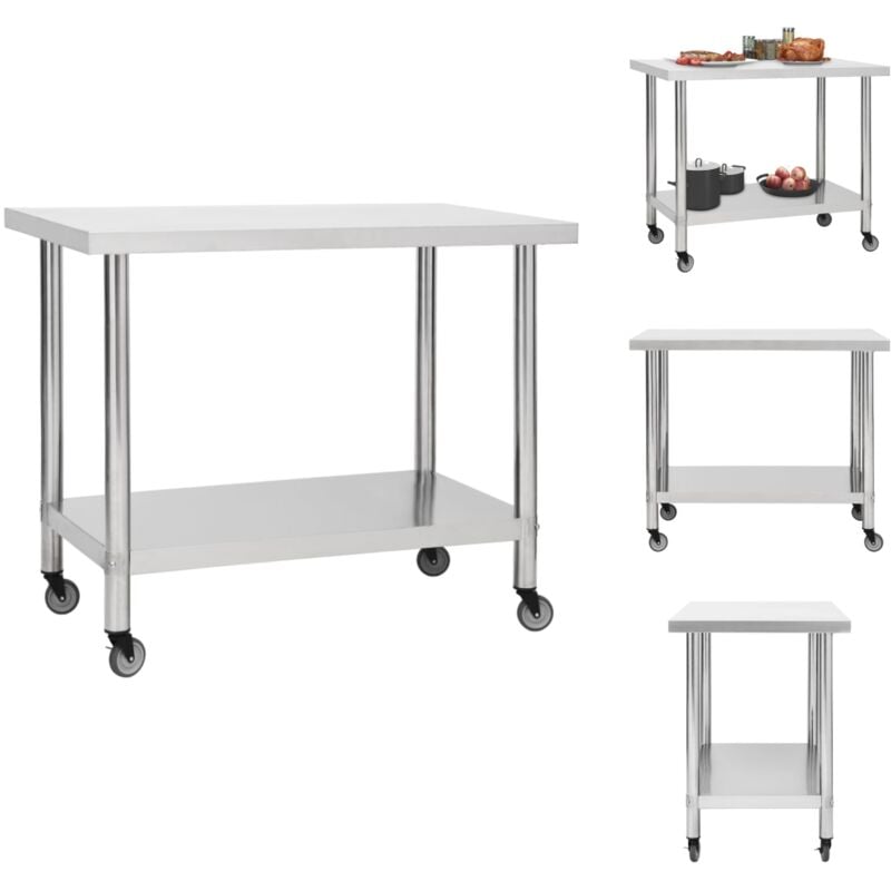 Vidaxl - Gastronomie - Living Küchen-Arbeitstisch mit Rollen 100x60x85 cm Edelstahl
