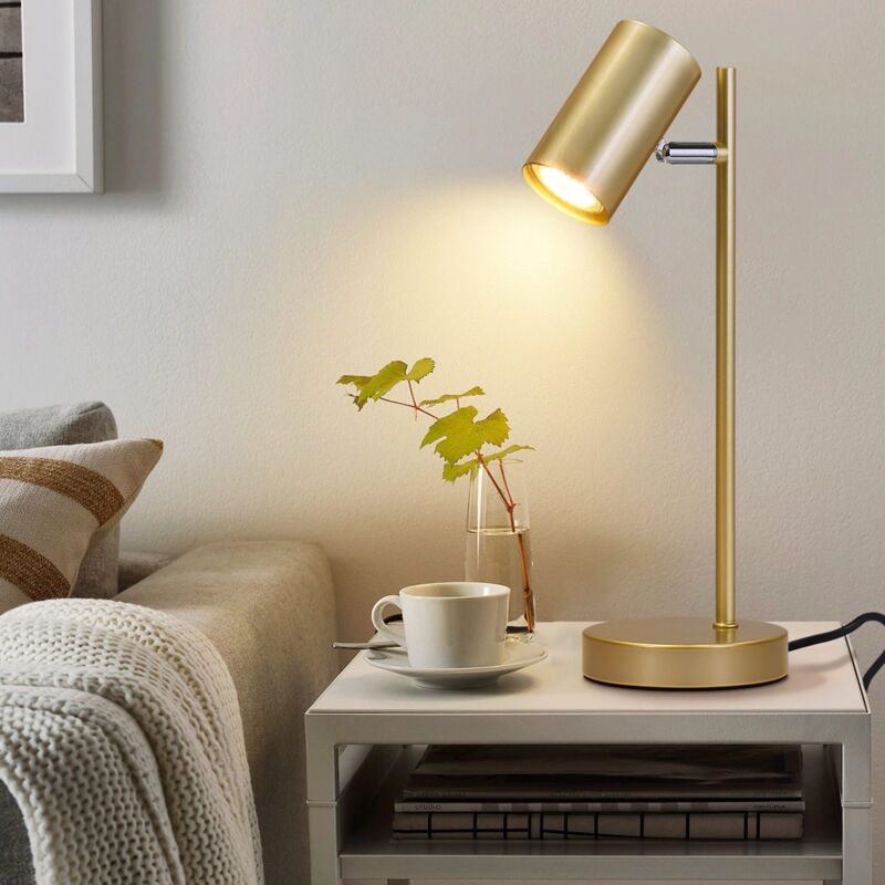 Nachttischlampe Wohnzimmer Tischleuchte Gold - Schwenkbar 350° GU10 Tischleuchte Gold Schlafzimmer Nachtlicht aus Metall Schreibtischlampe mit