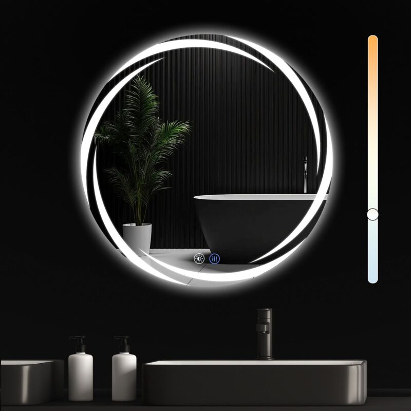 GBLY Spiegel mit Beleuchtung Badspiegel Rund - LED Wandspiegel 50cm IP44 Runder Badezimmerspiegel mit Touch Bad Spiegel mit Licht Dimmbar - Schalter