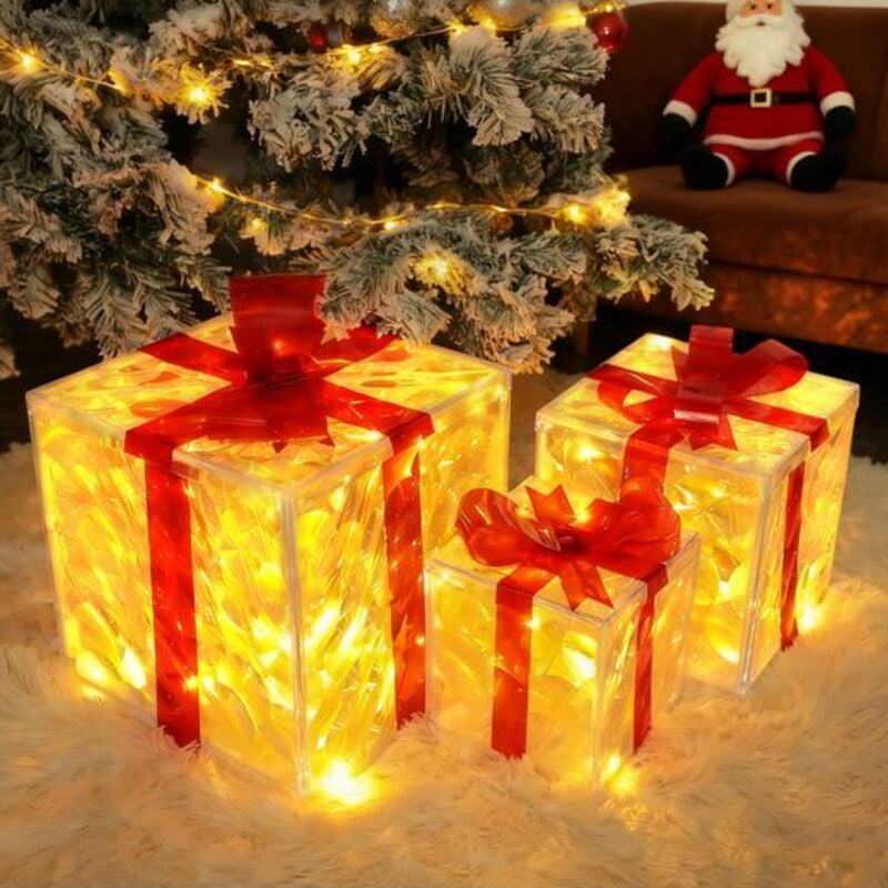 GBLY Weihnachtsdeko LED 3 Set Geschenkbox 8 Lichtmodi Innen Außen Leuchten Christbaumschmuck Geburtstag Party Deko Weihnachtsgeschenke