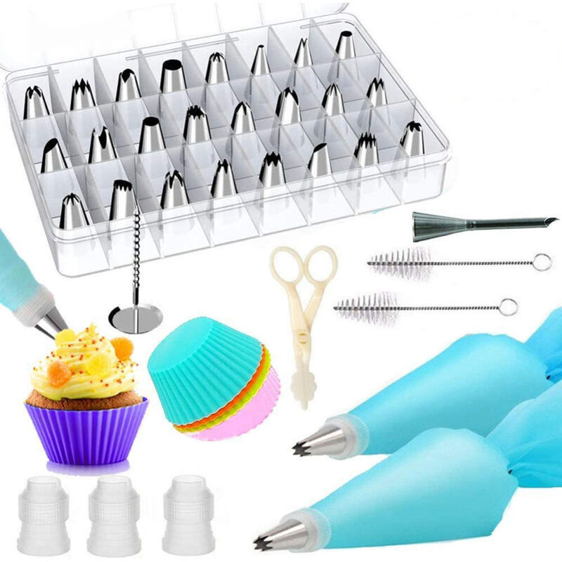 Gebäckdüse Profi Gebäckdüse Spritzbeutel, Edelstahl Gebäckdüse Wiederverwendbare Spritzbeutel, für Gebäck DIY Dekorationskits (34 Stück)