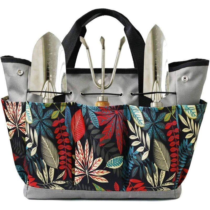 Geblümtes)Gartenwerkzeugset, Gartentasche mit mehreren Taschen für Gartenwerkzeugset, Gartenwerkzeugtasche
