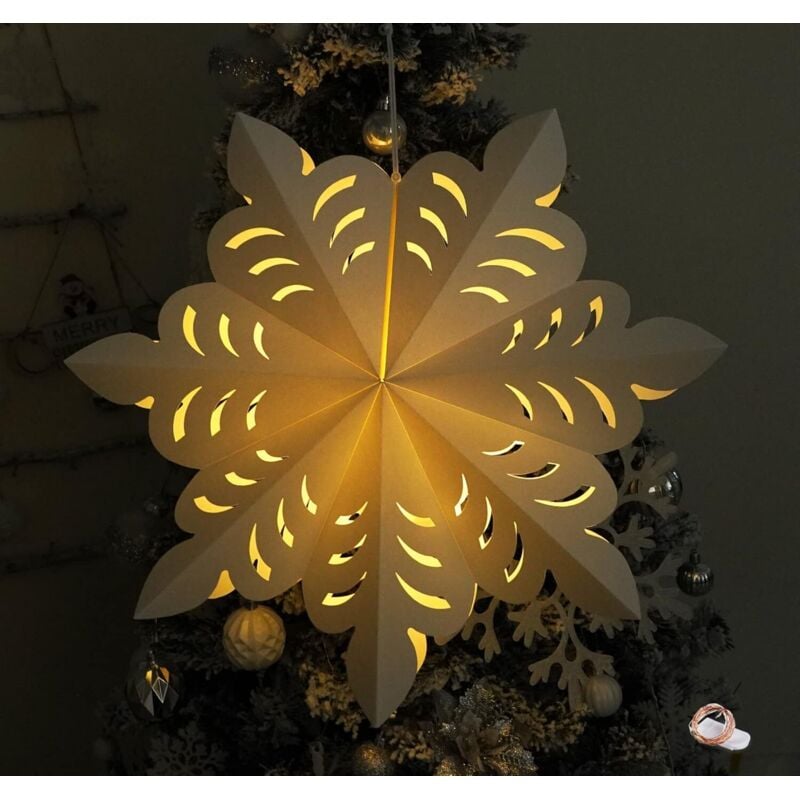 Gefalteter Papierlampenschirm Stern Weihnachten 53cm + Lampen