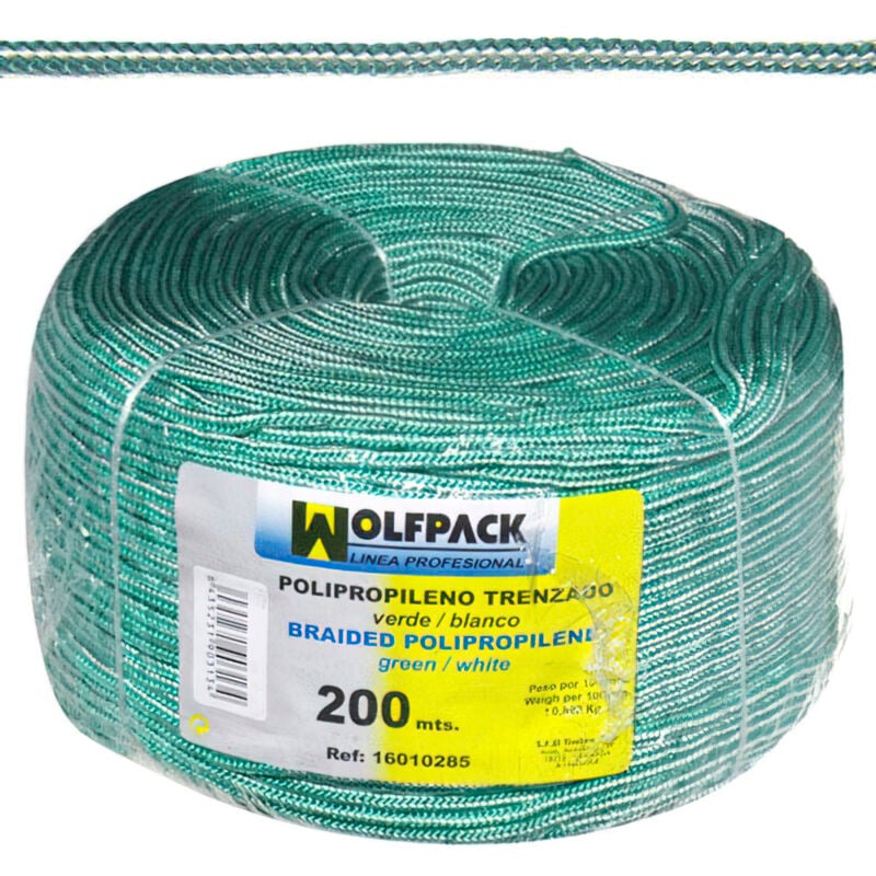 Weiß/Grünes geflochtenes Polypropylenseil (200 m. Spule)