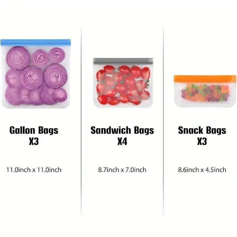 Gefrierbeutel mit Reißverschluss – 10 Stück – 3 Größen – Beutel mit Reißverschluss – für Gemüse, Obst, Snacks, Fleisch, Müsli, Frühstück