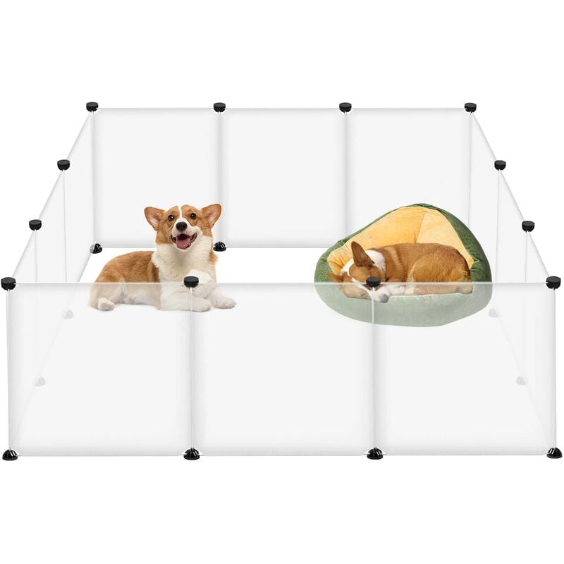 Hengmei - Gehege Freigehege Gittergehege Kleintierkäfig Laufgitter Weiß Transparentes Kunststoffgitter Käfig Katzen Welpen 12 Platten 145x75x48 cm
