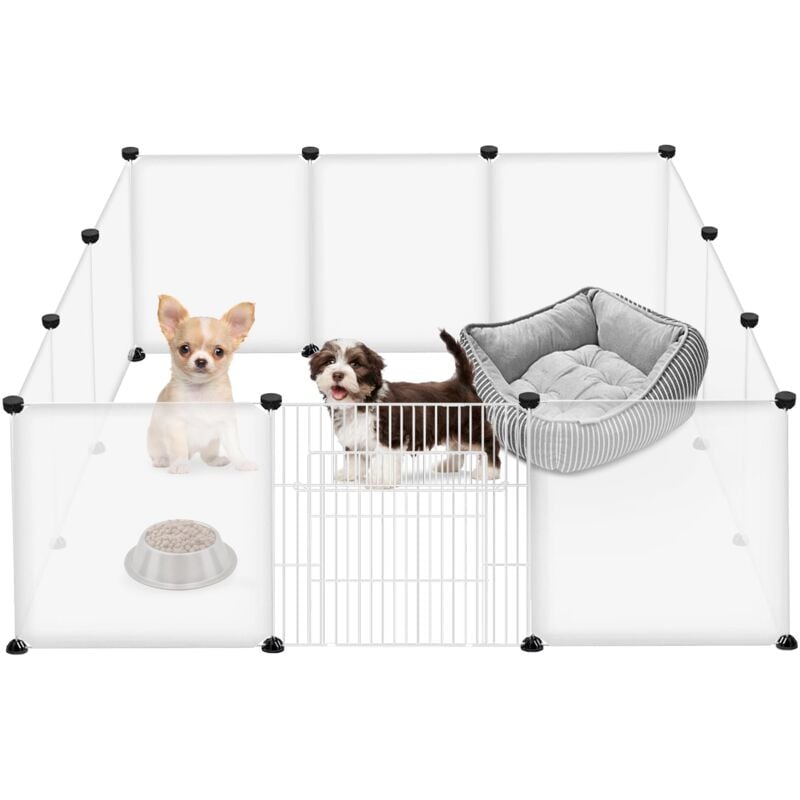 Hengmei - Gehege Freigehege Gittergehege mit Tür Kleintierkäfig Laufgitter Weiß Transparentes Kunststoffgitter Käfig Kaninchen Katzen Welpen diy 12