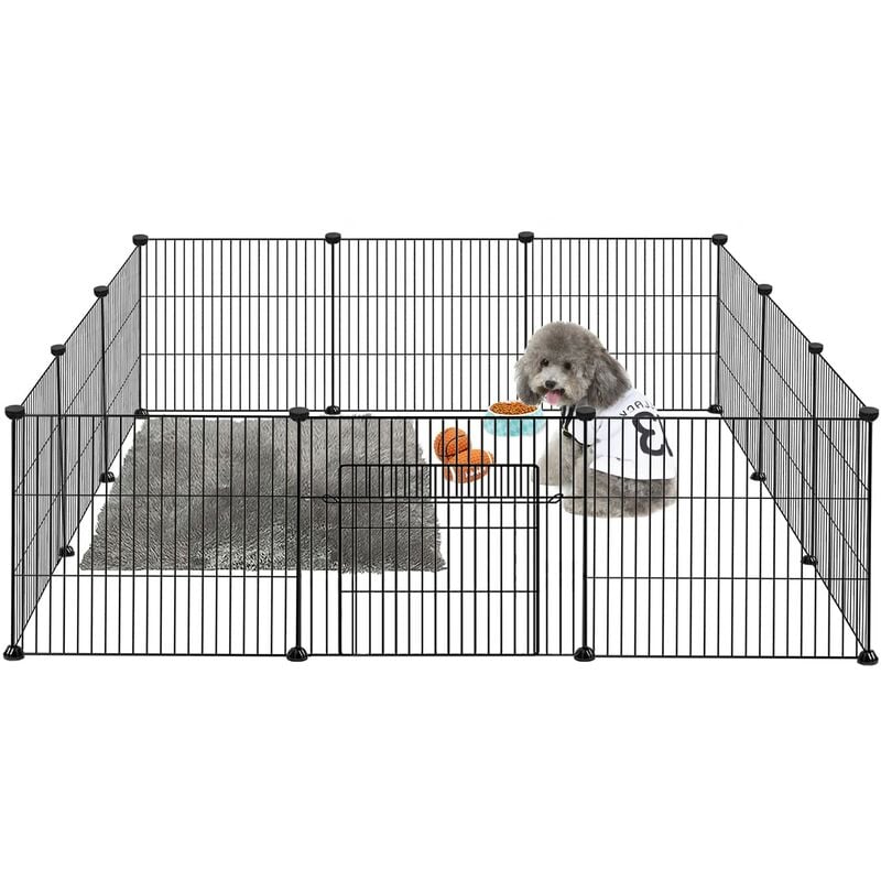 Gehege Freigehege Gittergehege Kleintierkäfig Laufgitter Schwarz Metallgitter Käfig Kaninchen Katzen Welpen DIY 12 Platten 142x72x36cm HENGMEI