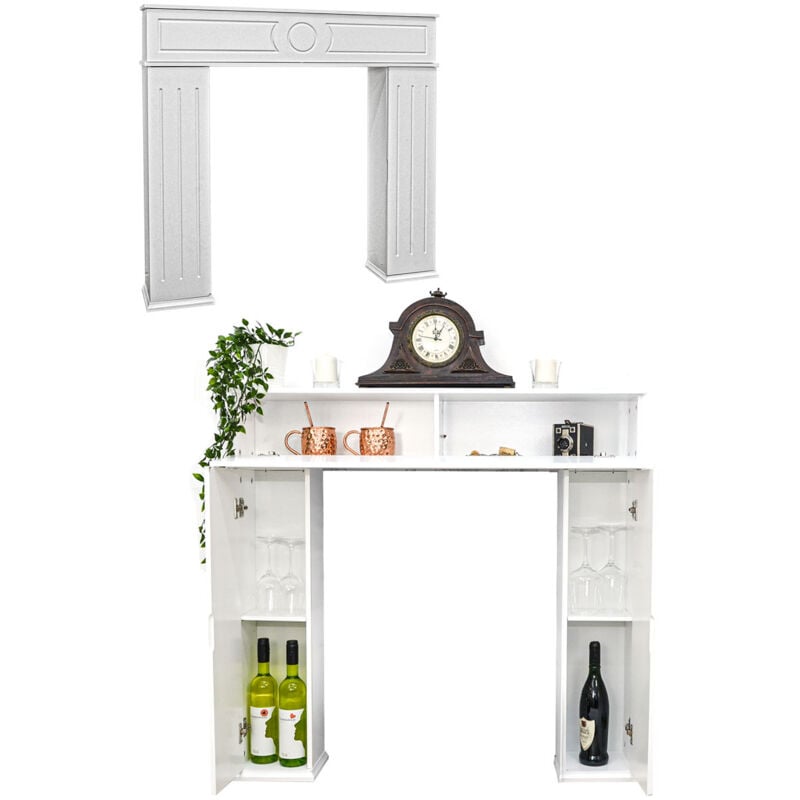 Dunedesign - Geheimfach Kaminkonsole xl Stauraum 107x100cm Deko Kamin Holz Konsole Umrandung