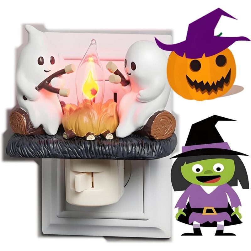 Bluedeer - Geister Lagerfeuer Nachtlicht,Ghost Campfire Flickering Nigh tlight 2024 Süße Halloween Geister-Nachtlichter,Halloween Deko Innen,Led