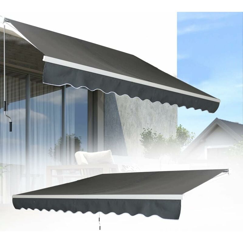 3,6x3m Gelenkarmmarkise Markise Markisen Sonnenschutz Balkon Alu Markisenabdeckung Polyester Wasserdicht Klemmmarkise Anti-UV Sichtschutz Dunkelgrau