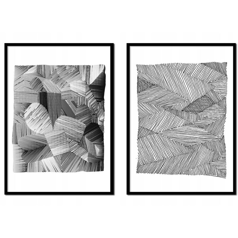 Gemälde-Poster im Rahmen, 33 x 43 cm, Diptychon, 2er-Set, abstrakt, Grau, P2029