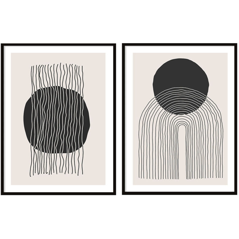 GEMÄLDE-POSTER IM RAHMEN 53x73cm Diptychon Set mit 2 Gemälden Abstrakt Boho P2067