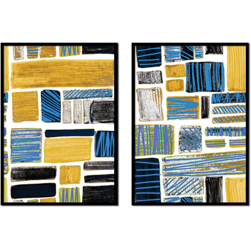 GEMÄLDE-POSTER IM RAHMEN 53x73cm Diptychon Set mit 2 Gemälden Abstraktion P2071