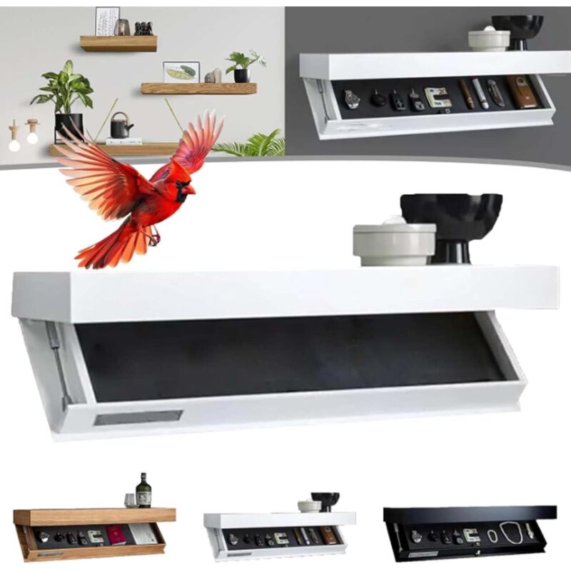 Generic Wandregal mit Geheimfach, Modern, 1 Fach, Wandregal mit magischer Klappe, Ideal für Wohnzimmer oder Büro, Weiß