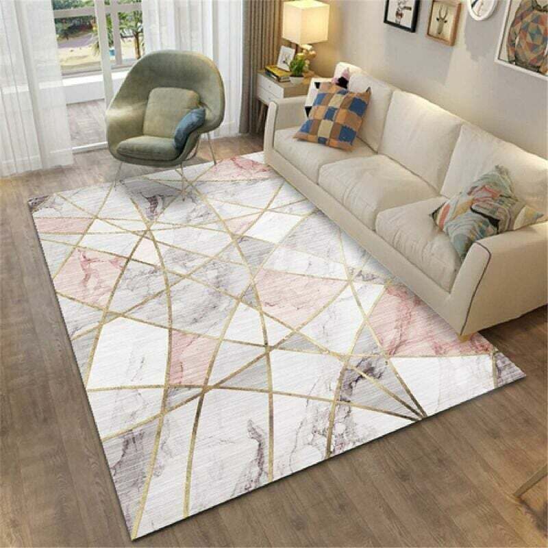 Geometrischer Wohnzimmerteppich, moderner Stil, Grau und Rosa, strapazierfähig, weich, Dekoration für Mädchen-/Jugendzimmer oder Babyzimmer, 120 x