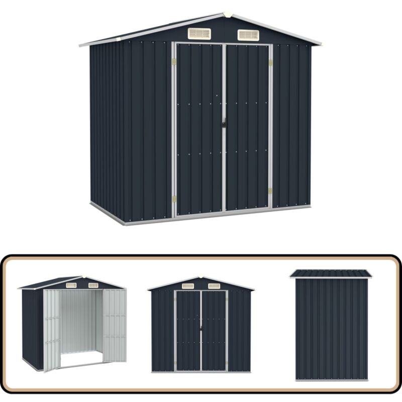 Gerätehaus Anthrazit 205x129x183 cm Verzinkter Stahl - Gartenschuppen - Gerätehaus - Stahlausstattung - Anthrazit - Wetterfest