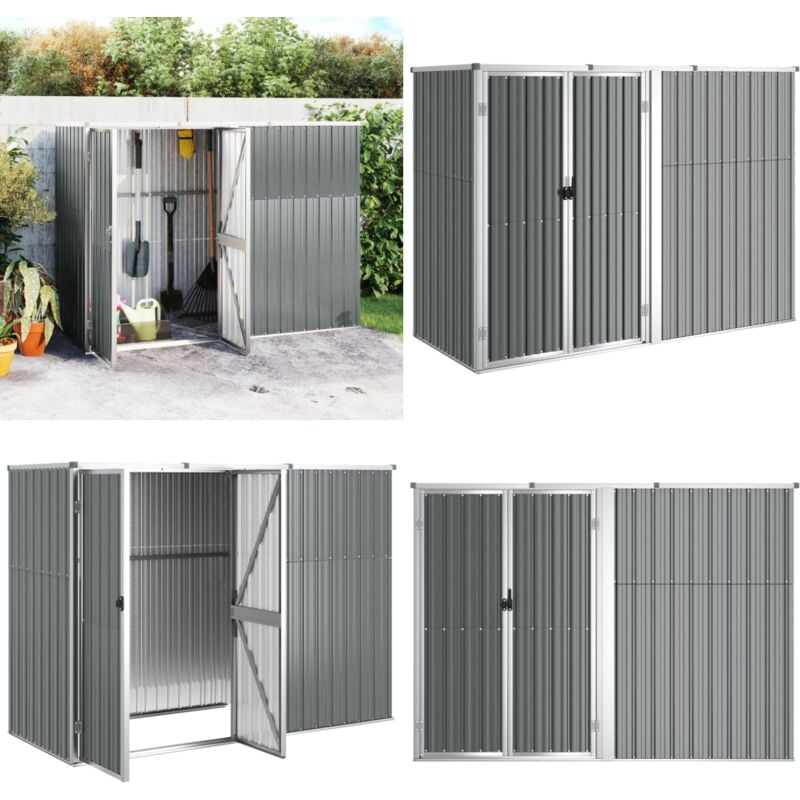 Gerätehaus Grau 225x89x161 cm Verzinkter Stahl - Gartenschuppen - Gerätehaus - Werkzeuglager - Outdoor Aufbewahrung - Gartenorganisation - Home &